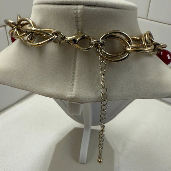 Chunky Red Acrylic and AB Bead Necklace - Picture 3 of 9